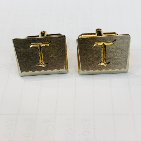 Vintage “T” Monogram Cufflinks - Engraved- Silver Tone - Marked USA - Hickok - Picture 1 of 5